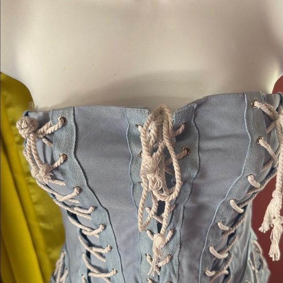Light Blue Lace-Up Corset Top - Picture 9 of 9